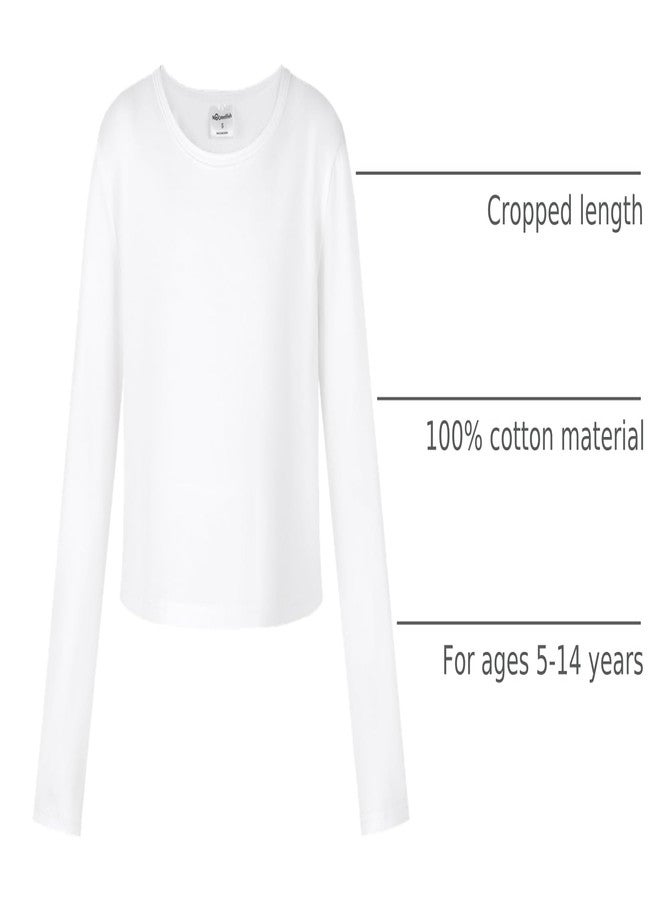Noomelfish Girls Long Sleeve Crop Tops Kids Cute Dance Cropped T-Shirts, White, Size 9-10 Years - Image 4